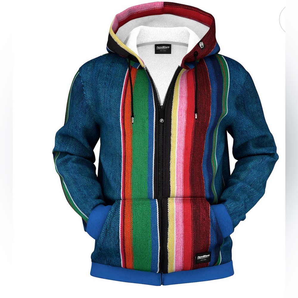 New With Tags - FreshHoods Colorful Denim Zip Up Hoodie - Men’s 2XL